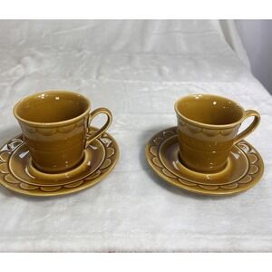 Homer Laughlin Golden Harvest Granada 3" Tea Cups And 6" Saucers Set of 2